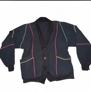 Colorful Trim Black Cardigan